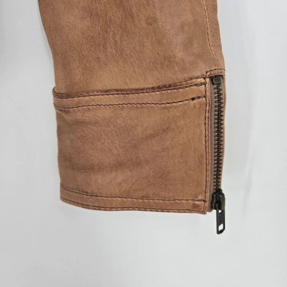 Haute Hippie Real Lambskin Leather Jacket Brown Pleated Biker Chic Boho Womens S - Picture 11 of 12